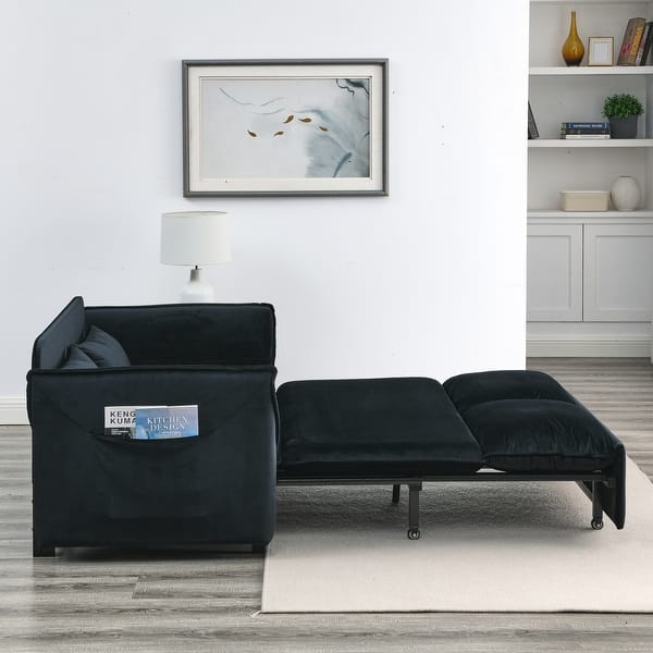 57" Velvet Convertible Sleeper Sofa Bed Pull Out Loveseat w/Pillows Bed Bath & Beyond 39387696